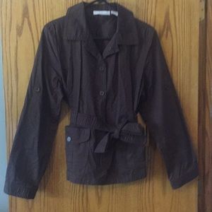 Brown lightweight jacket with a belt